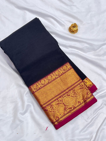 Chettinad cotton black & pink-plain