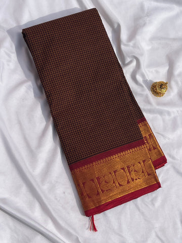 Chettinad cotton coffee brown & Red -korvai checks
