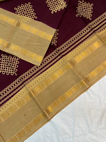Sungudi cotton Kolam - maroon & sandal