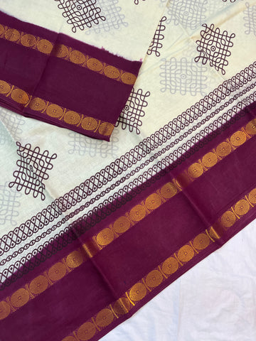 Sungudi cotton kolam saree - white & Maroon
