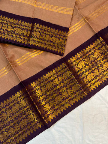 Sungudi cotton saree - brown