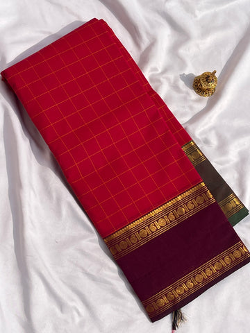 Chettinad cotton red & marron _green big checks
