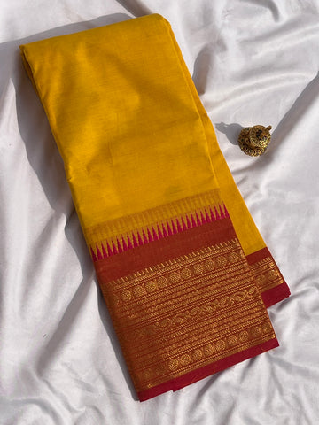 Chettinad cotton lemon yellow & orange-Plain