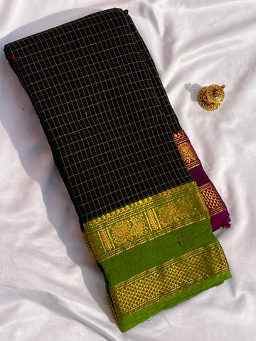 Chettinad cotton black &pink _green korvai checks