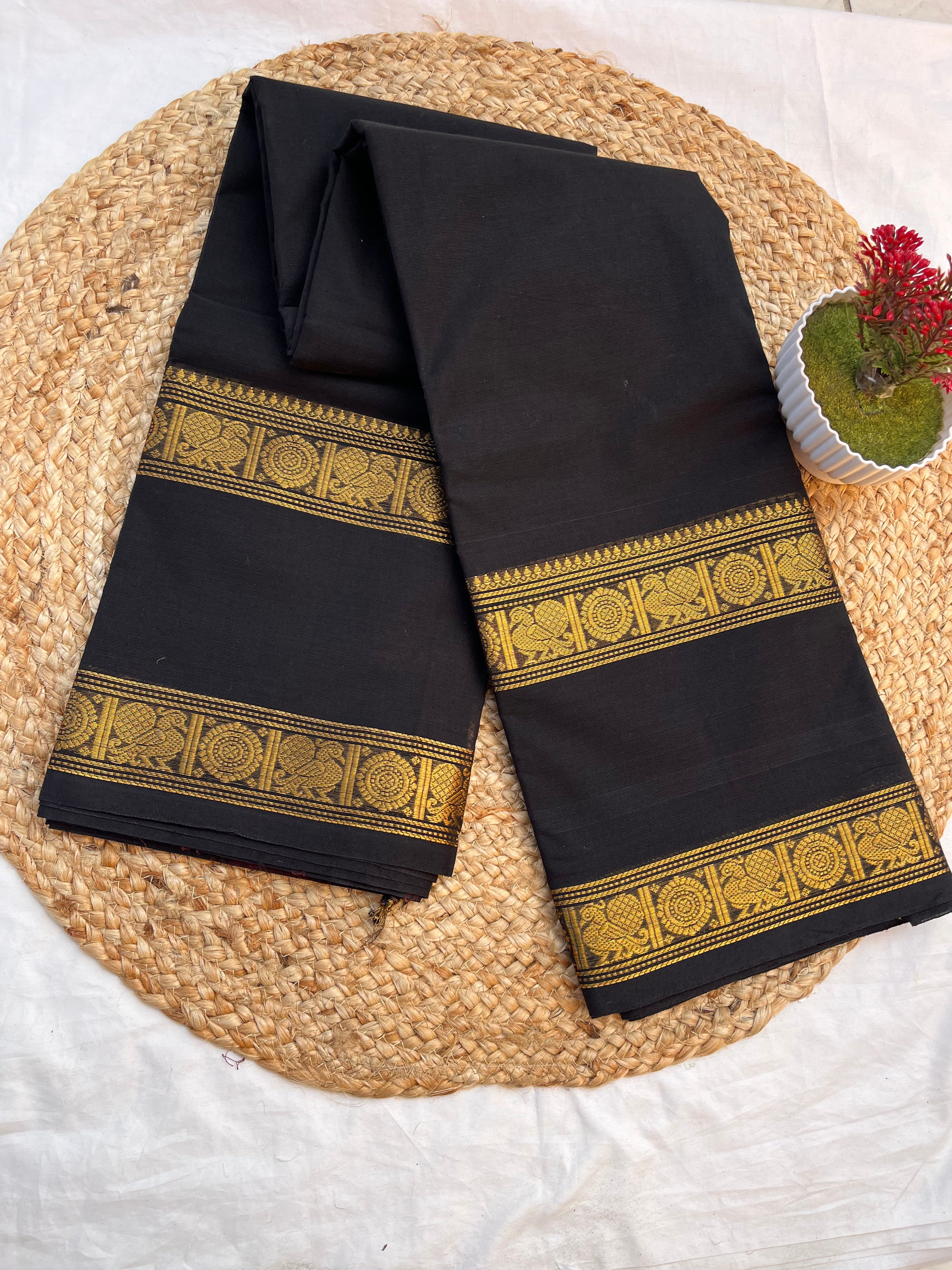 Chettinad cotton black & gold plain