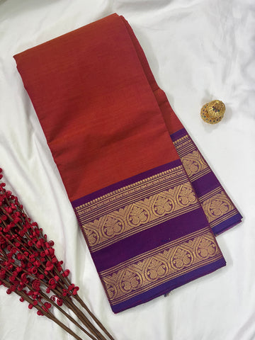 Chettinad cotton saree-red-purple-plain