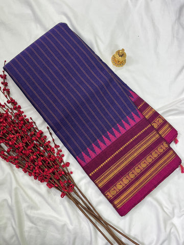 Chettinad cotton saree-purple-pink Korvai checks