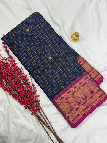 Chettinad cotton saree-black-pink-check butta