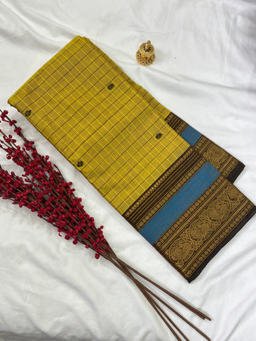 Chettinad-cotton-saree-yellow-check butta