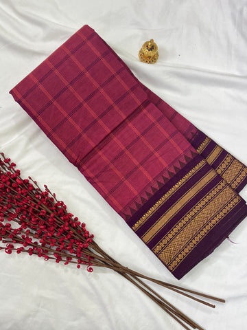 Chettinad cotton saree-pink-Korvai check