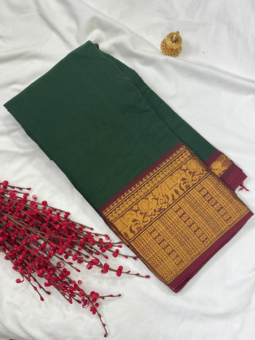 Chettinad cotton saree-green-plain