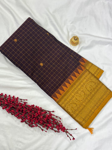 Chettinad cotton saree -brown-checks butta