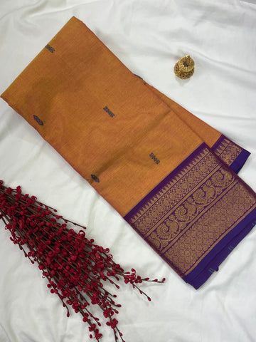 Chettinad cotton saree-orange-blue-butta