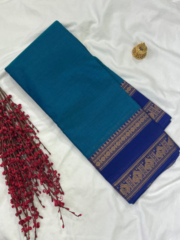 Chettinad cotton saree-blue-plain