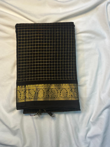 Kanchi Korvai checks Silk cotton premium weaves - Black