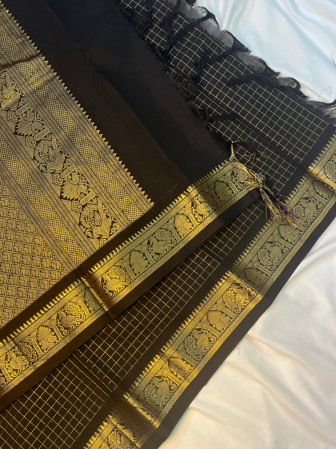 Kanchi Korvai checks Silk cotton premium weaves - Black