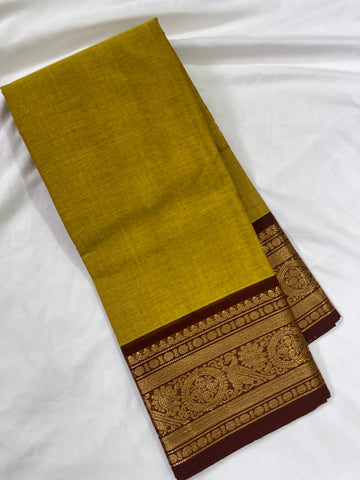 Chettinad cotton saree-yellow-brown-palin