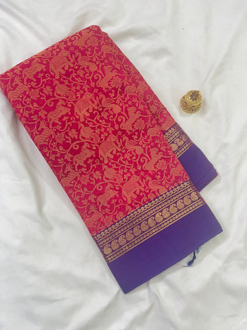 Chettinad cotton saree-Red-purple-1000 butta
