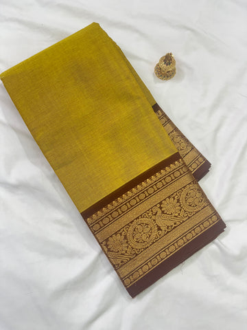 Chettinad cotton saree-yellow-brown -plain ￼