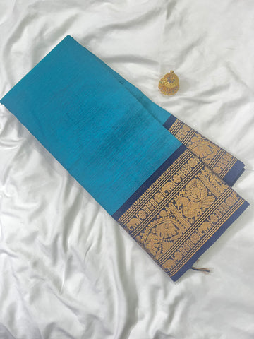 Chettinad cotton saree-blue-plain