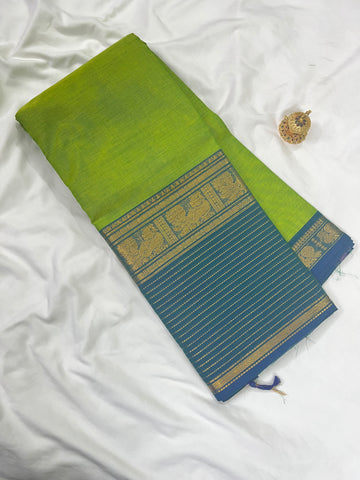 Chettinad cotton saree-light green-plain