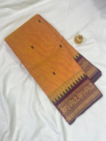 Chettinad cotton saree-orange-brown-butta
