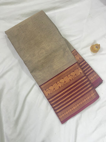 Chettinad cotton saree-ash-maroon-plain