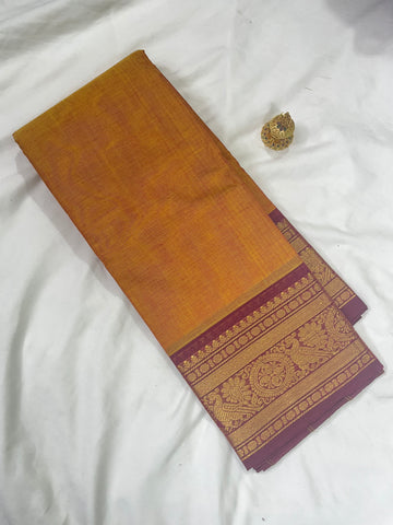 Chettinad cotton saree-yellow -marron-plain