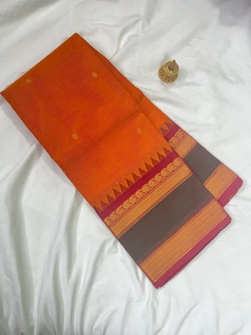 Chettinad cotton saree-orange-red-butta
