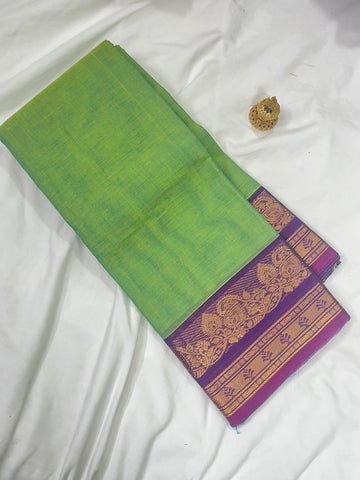 Chettinad cotton saree- green-purple-plain