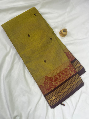 Chettinad cotton saree-green -brown -butta