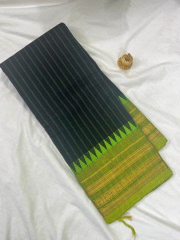 Chettinad cotton saree-black-green-korvai checks