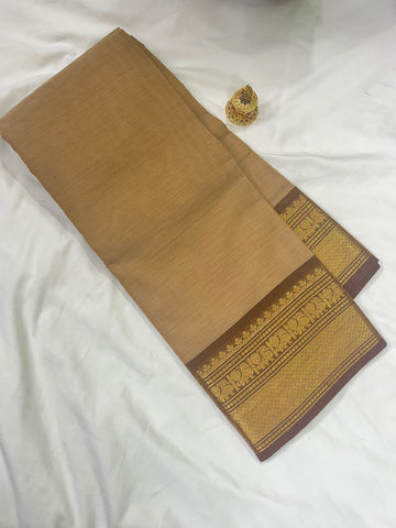 Chettinad cotton saree - golden brown-plain
