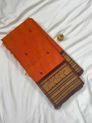 Chettinad cotton saree-orange-marron-butta
