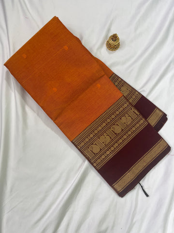 Chettinad cotton -orange and maroon-butta