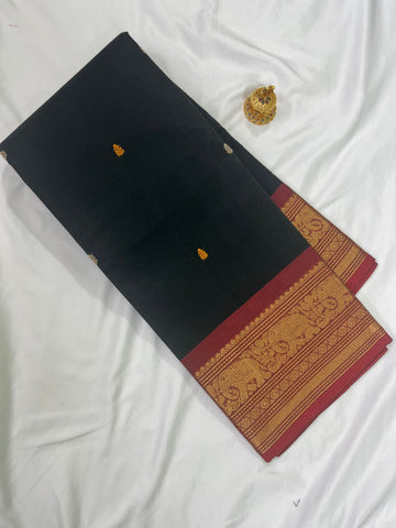 Chettinad cotton saree-black-red-butta