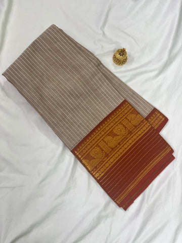 Chettinad cotton saree-white-maroon-korvai check