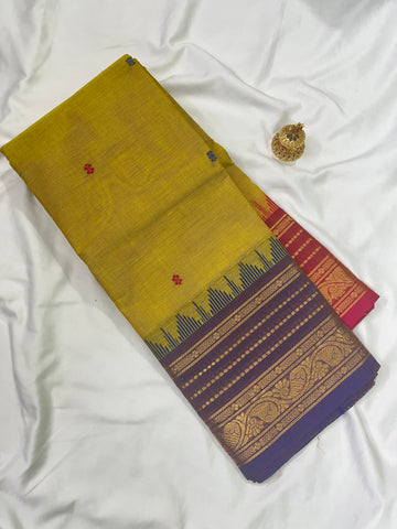 Chettinad cotton saree-green-purple-pink-butta