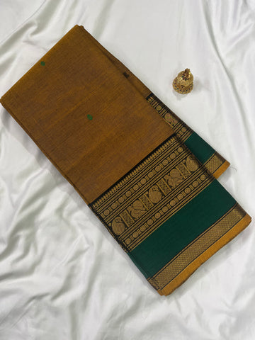 Chettinad cotton saree-yellow-green-butta