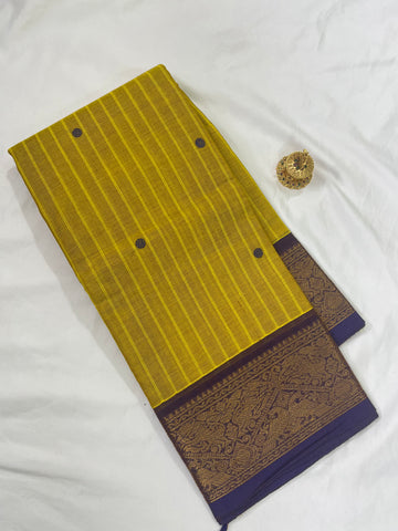 Chettinad cotton saree-yellow -purple-checks butta