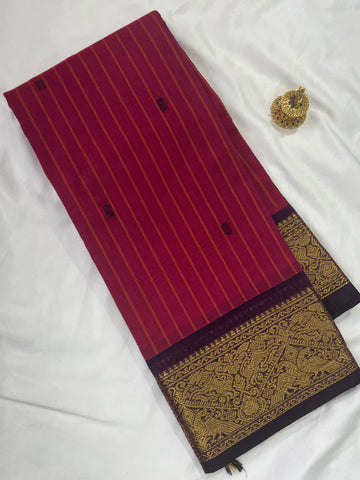 Chettinad cotton saree-red-brown-checks butta
