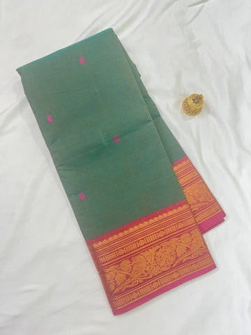 Chettinad cotton saree-green-pink-butta