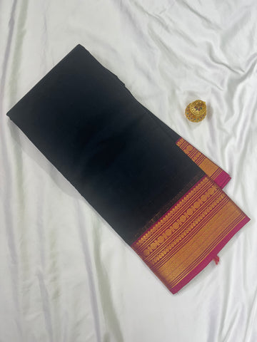 Chettinad cotton saree-black-pink-plain