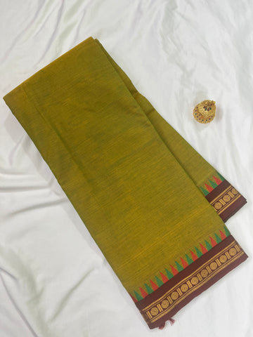 Chettinad cotton saree-green-brown-plain
