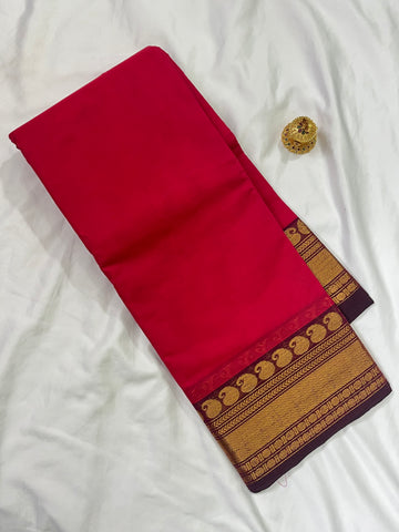 Chettinad cotton saree-red-brown-plain