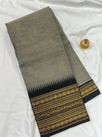 Chettinad cotton saree-ash-black-plain