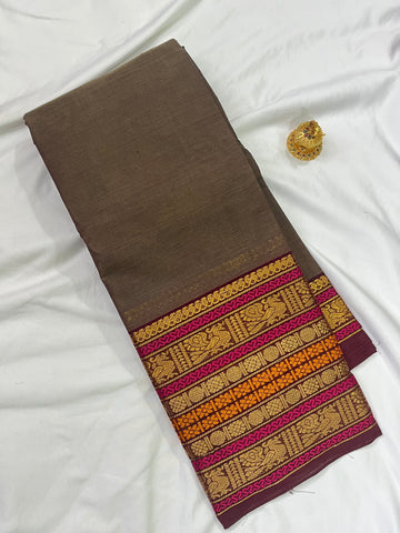 Chettinad cotton saree-ash-plain
