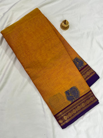 Chettinad cotton Orange & blue-annam plain
