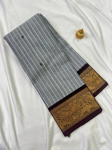 Chettinad cotton saree - black- ash-butta