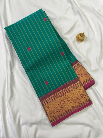 Chettinad cotton saree - dark green-brown-checks butta